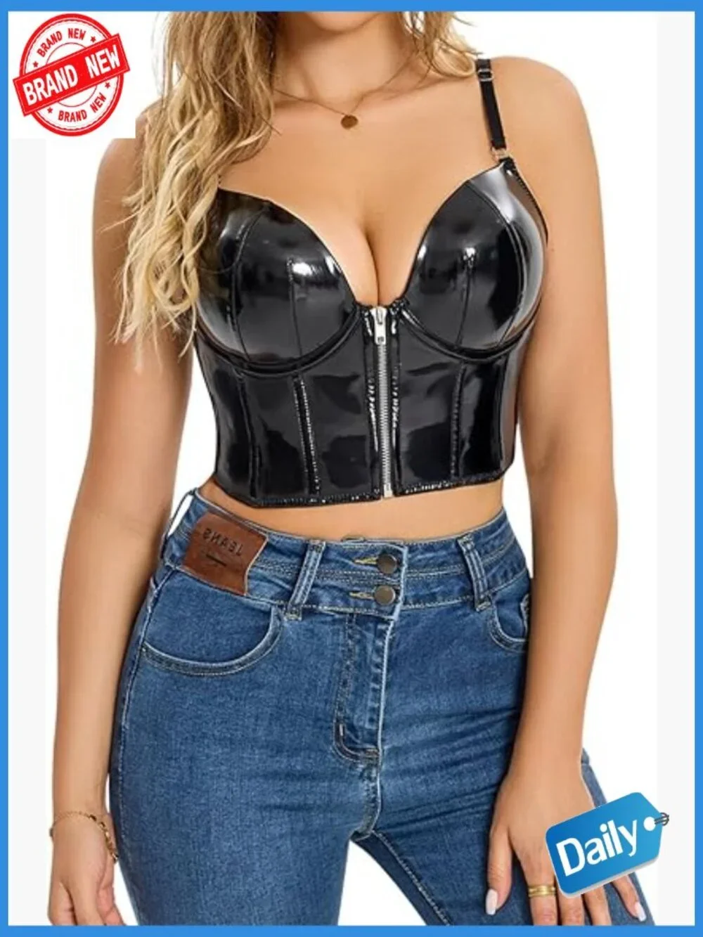 PU Leather Push Up Corset Bustier Crop Top with Underwire